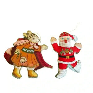 Embroidered Old World Santa/Rabbit Christmas Vintage Ornaments